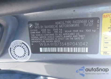 2008 BMW 335I I from USA, damaged, VIN WBAWB73548P041042